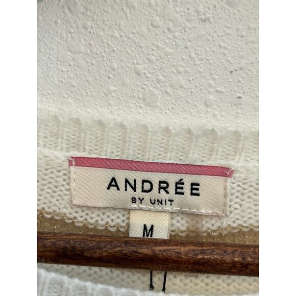 Andree' by unit white with gold glitter striped sweater Size Medium Boho - Picture 3 of 5